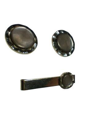 Vintage Cufflinks TIE BAR Set MCM Mens SWANK SMOKEY GRAY PEARLOID Mid Century